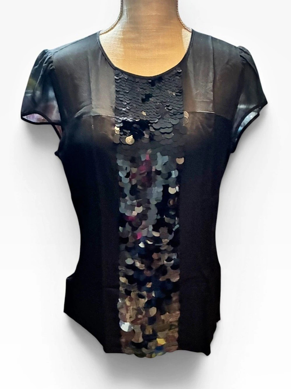 Ann Taylor Sequin Panel Top in Black Size 8